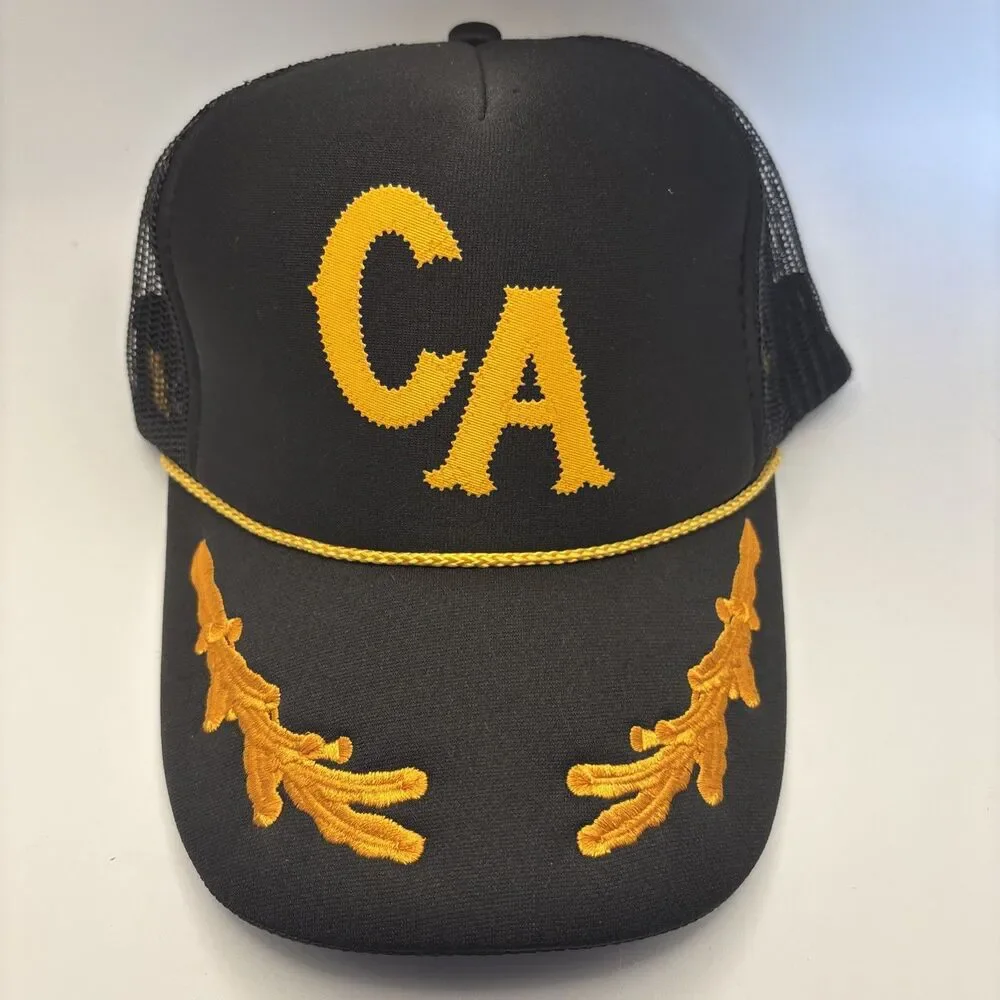 Otto CA California Trucker Hat Black Gold Foam Mesh Snapback Cap